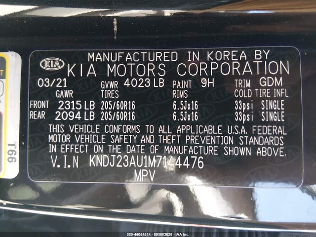 46054534 :رقم المزاد ، KNDJ23AU1M7144476 vin ، 2021 Kia Soul Lx مزاد بيع