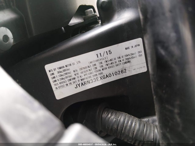 Aukcja sprzedaży 2016 Yamaha Fz09, vin: JYARN33EXGA010262, numer aukcji: 46054537