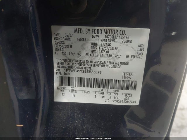 2008 Ford F-350 Xl მანქანა იყიდება აუქციონზე, vin: 1FTWF31Y28EB55078, აუქციონის ნომერი: 46054540
