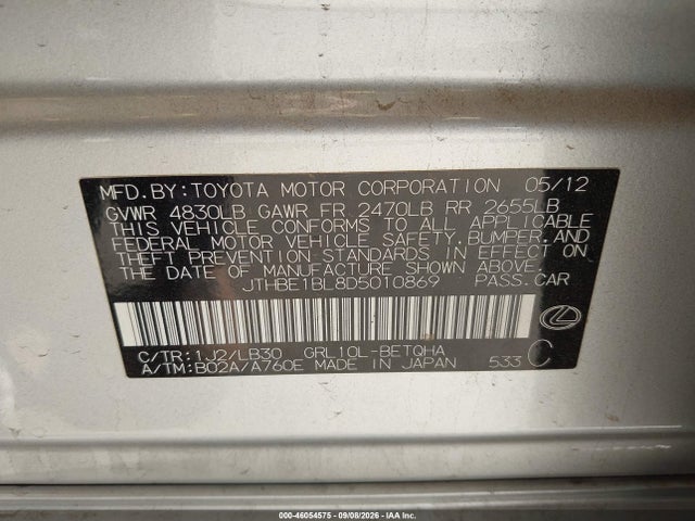 46054575 :رقم المزاد ، JTHBE1BL8D5010869 vin ، 2013 Lexus Gs 350 مزاد بيع