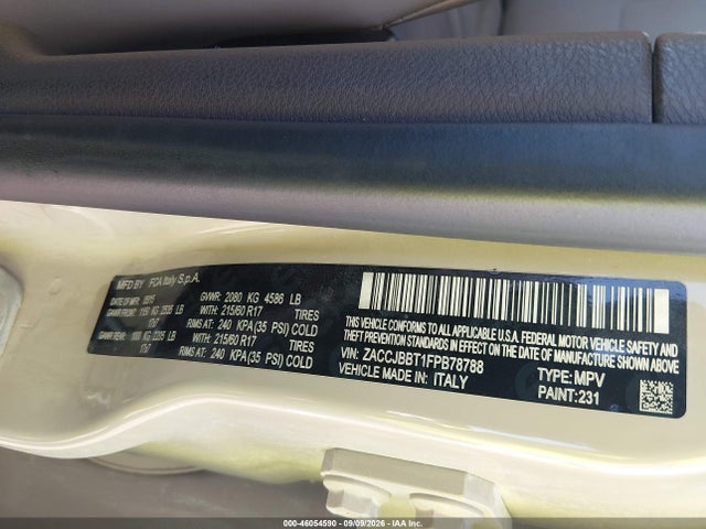 Aukcja sprzedaży 2015 Jeep Renegade Latitude, vin: ZACCJBBT1FPB78788, numer aukcji: 46054590