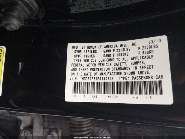 2015 Honda Accord Ex-l მანქანა იყიდება აუქციონზე, vin: 1HGCR2F81FA150702, აუქციონის ნომერი: 46054618