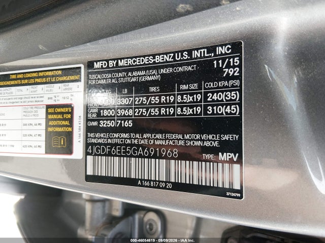 46054619 :رقم المزاد ، 4JGDF6EE5GA691968 vin ، 2016 Mercedes-benz Gl 450 4matic مزاد بيع