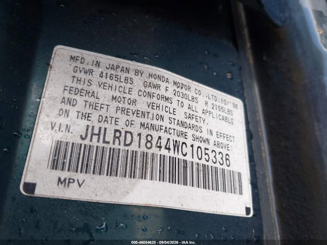Aukcja sprzedaży 1998 Honda Cr-v Lx, vin: JHLRD1844WC105336, numer aukcji: 46054625