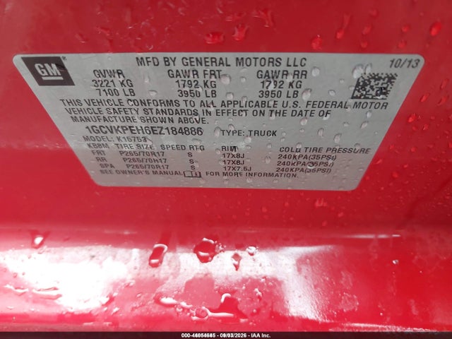46054645 :رقم المزاد ، 1GCVKPEH6EZ184886 vin ، 2014 Chevrolet Silverado 1500 Work Truck 1wt مزاد بيع