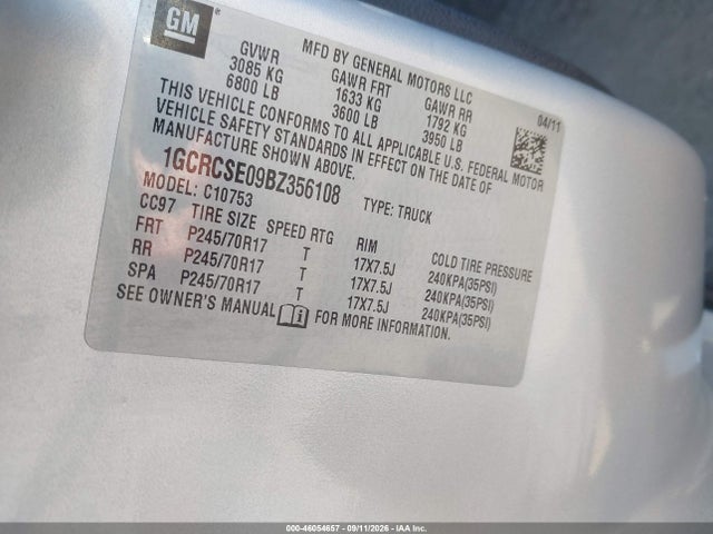 Продажа на аукционе авто 2011 Chevrolet Silverado 1500 Lt, vin: 1GCRCSE09BZ356108, номер лота: 46054657