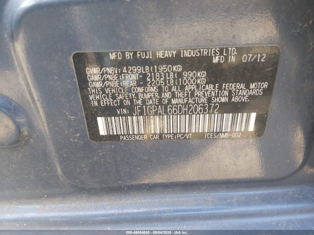 Продаж на аукціоні авто 2013 Subaru Impreza 2.0i Sport Premium, vin: JF1GPAL66DH206372, номер лоту: 46054658
