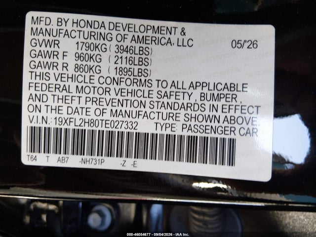 Honda Civic Sport 2026 19XFL2H80TE027332 Image 9