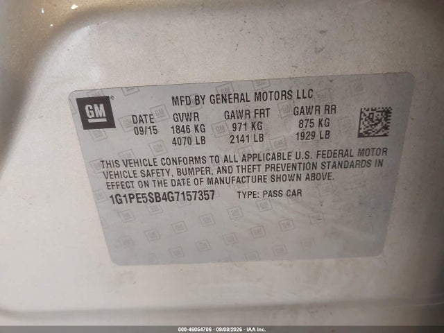 Aukcja sprzedaży 2016 Chevrolet Cruze Limited 1lt Auto, vin: 1G1PE5SB4G7157357, numer aukcji: 46054706