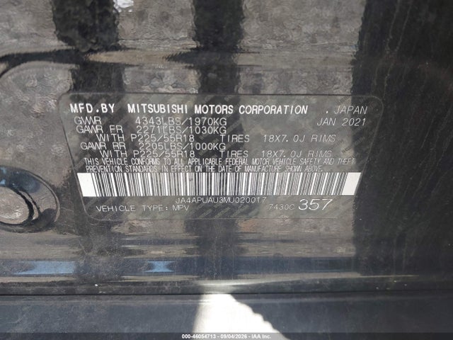 Продаж на аукціоні авто 2021 Mitsubishi Outlander Sport 2.0 Be 2wd/2.0 Es 2wd/2.0 Le 2wd/2.0 S 2wd, vin: JA4APUAU3MU020017, номер лоту: 46054713