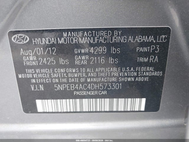 Продаж на аукціоні авто 2013 Hyundai Sonata Gls, vin: 5NPEB4AC4DH573301, номер лоту: 46054723