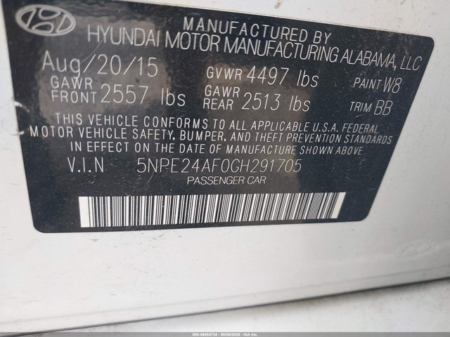 Продажа на аукционе авто 2016 Hyundai Sonata Se, vin: 5NPE24AF0GH291705, номер лота: 46054734