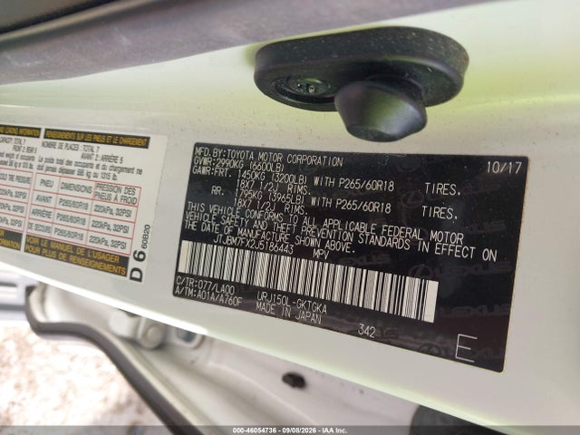 46054736 :رقم المزاد ، JTJBM7FX2J5186443 vin ، 2018 Lexus Gx 460 مزاد بيع