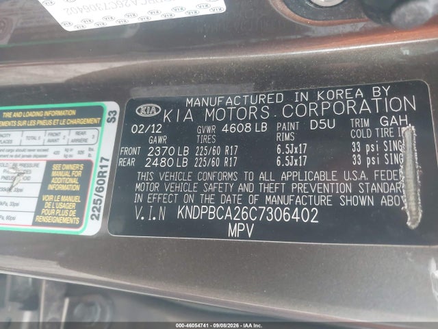 Продажа на аукционе авто 2012 Kia Sportage Lx, vin: KNDPBCA26C7306402, номер лота: 46054741