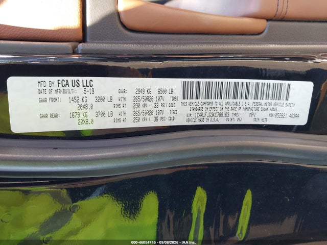 Продаж на аукціоні авто 2019 Jeep Grand Cherokee Summit 4x4, vin: 1C4RJFJG3KC788163, номер лоту: 46054745