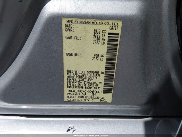 46054753 :رقم المزاد ، 1N4AL3AP2HC496041 vin ، 2017 Nissan Altima 2.5 S مزاد بيع