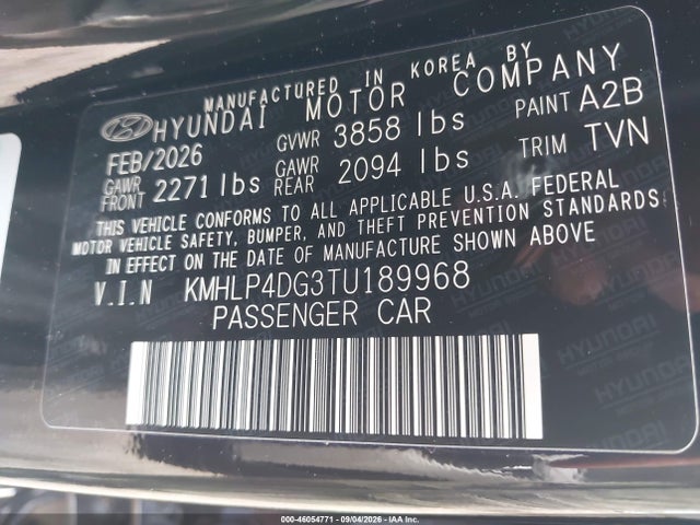 Продаж на аукціоні авто 2026 Hyundai Elantra Limited, vin: KMHLP4DG3TU189968, номер лоту: 46054771