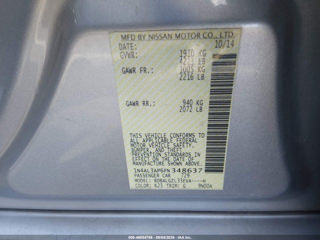 1N4AL3AP6FN348637 Nissan Altima 2.5 S