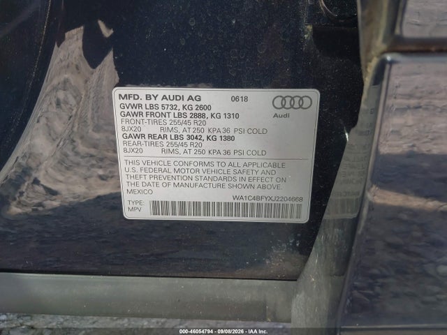 2018 Audi Sq5 3.0t Premium Plus მანქანა იყიდება აუქციონზე, vin: WA1C4BFYXJ2204668, აუქციონის ნომერი: 46054794