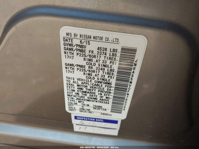 Продаж на аукціоні авто 2015 Nissan Rogue Select S, vin: JN8AS5MV0FW768394, номер лоту: 46054798