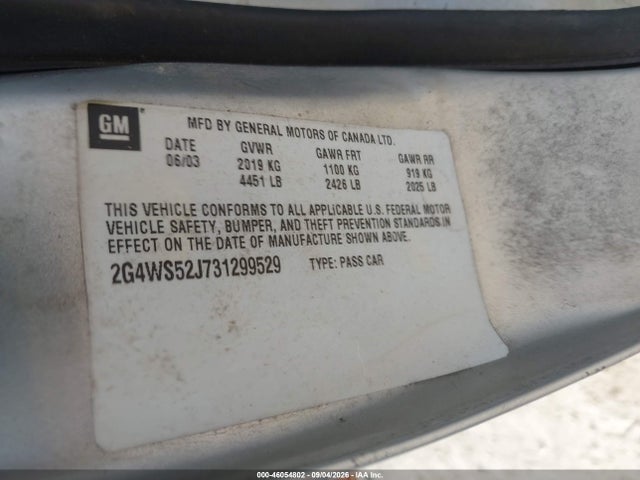 46054802 :رقم المزاد ، 2G4WS52J731299529 vin ، 2003 Buick Century Custom مزاد بيع