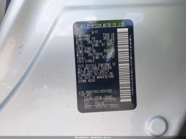Aukcja sprzedaży 2018 Nissan Armada Sv, vin: JN8AY2NC2J9554282, numer aukcji: 46054812