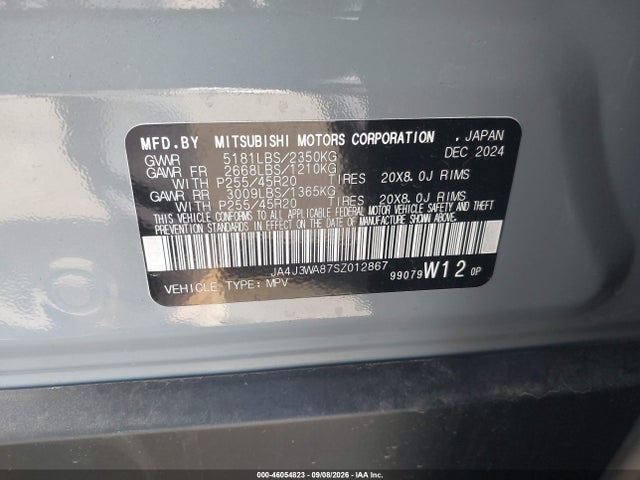 Aukcja sprzedaży 2025 Mitsubishi Outlander Sel 2.5 2wd, vin: JA4J3WA87SZ012867, numer aukcji: 46054823