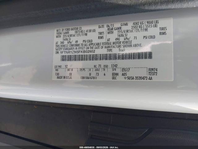 46054835 :رقم المزاد ، 1FTNR1ZM5FKB02902 vin ، 2015 Ford Transit-250 مزاد بيع