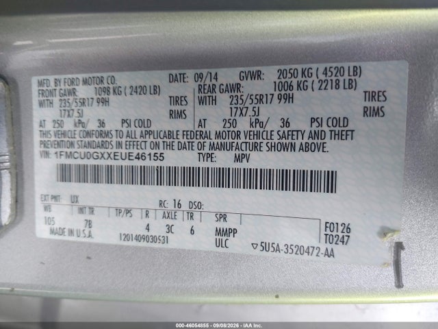 Aukcja sprzedaży 2014 Ford Escape Se, vin: 1FMCU0GXXEUE46155, numer aukcji: 46054855
