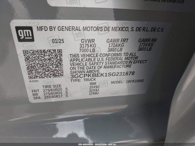 46054858 :رقم المزاد ، 3GCPKBEK1SG231678 vin ، 2025 Chevrolet Silverado 1500 4wd  Short Bed Custom مزاد بيع