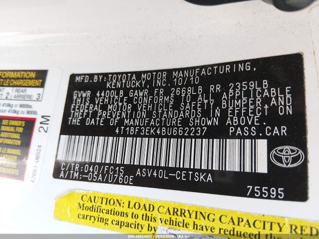 Продаж на аукціоні авто 2011 Toyota Camry Se, vin: 4T1BF3EK4BU662237, номер лоту: 46054892