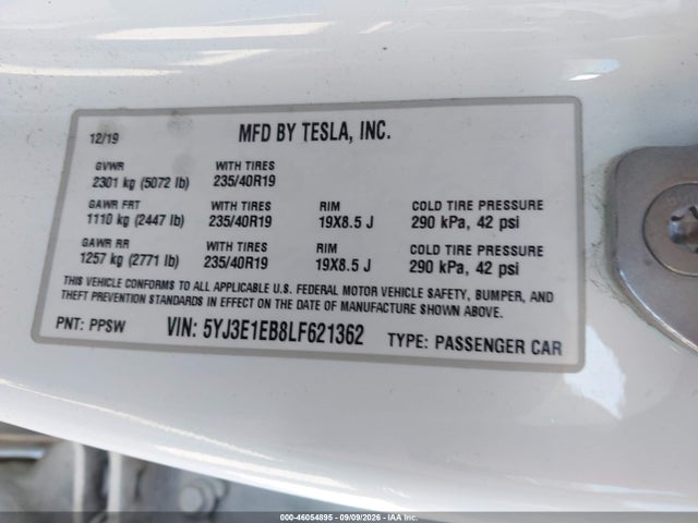 Продаж на аукціоні авто 2020 Tesla Model 3 Long Range Dual Motor All-wheel Drive, vin: 5YJ3E1EB8LF621362, номер лоту: 46054895