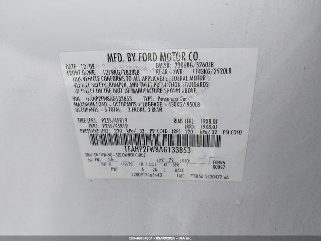 Продажа на аукционе авто 2010 Ford Taurus Limited, vin: 1FAHP2FW8AG133853, номер лота: 46054901