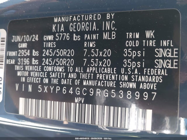 2024 Kia Telluride S მანქანა იყიდება აუქციონზე, vin: 5XYP64GC9RG538997, აუქციონის ნომერი: 46054918
