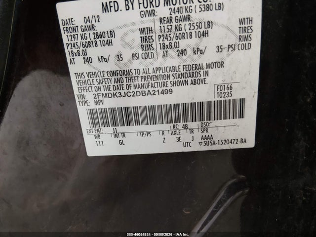Продажа на аукционе авто 2013 Ford Edge Sel, vin: 2FMDK3JC2DBA21499, номер лота: 46054924
