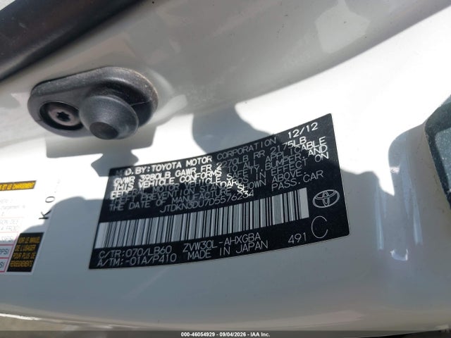 46054929 :رقم المزاد ، JTDKN3DU7D5576234 vin ، 2013 Toyota Prius Five مزاد بيع