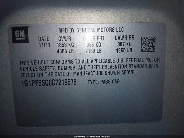 Продаж на аукціоні авто 2012 Chevrolet Cruze 1lt, vin: 1G1PF5SC6C7219678, номер лоту: 46054938
