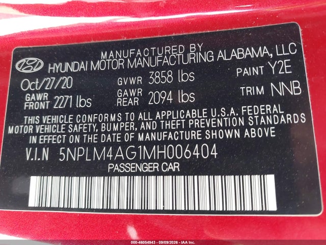 2021 Hyundai Elantra Sel მანქანა იყიდება აუქციონზე, vin: 5NPLM4AG1MH006404, აუქციონის ნომერი: 46054943