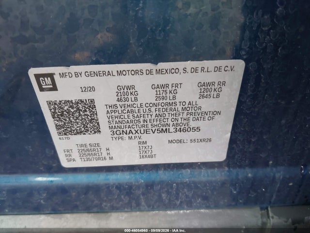 Продаж на аукціоні авто 2021 Chevrolet Equinox Awd Lt, vin: 3GNAXUEV5ML346055, номер лоту: 46054960