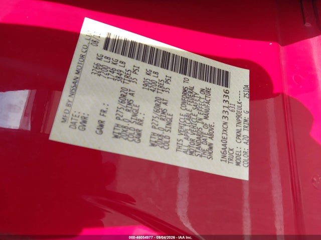Продажа на аукционе авто 2012 Nissan Titan Sv, vin: 1N6AA0EJXCN331336, номер лота: 46054977