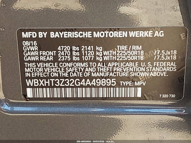 46054984 :رقم المزاد ، WBXHT3Z32G4A49895 vin ، 2016 Bmw X1 Xdrive28i مزاد بيع