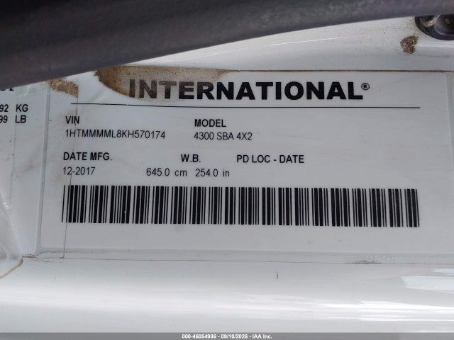 2019 International Durastar 4300 მანქანა იყიდება აუქციონზე, vin: 1HTMMMML8KH570174, აუქციონის ნომერი: 46054986
