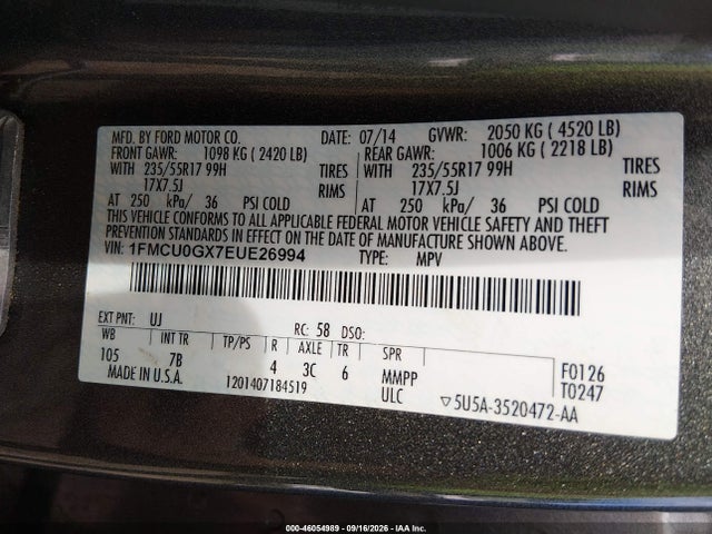 Продажа на аукционе авто 2014 Ford Escape Se, vin: 1FMCU0GX7EUE26994, номер лота: 46054989