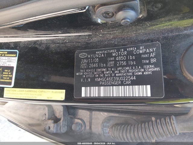 Aukcja sprzedaży 2009 Hyundai Genesis 3.8, vin: KMHGC46E39U022544, numer aukcji: 46055049