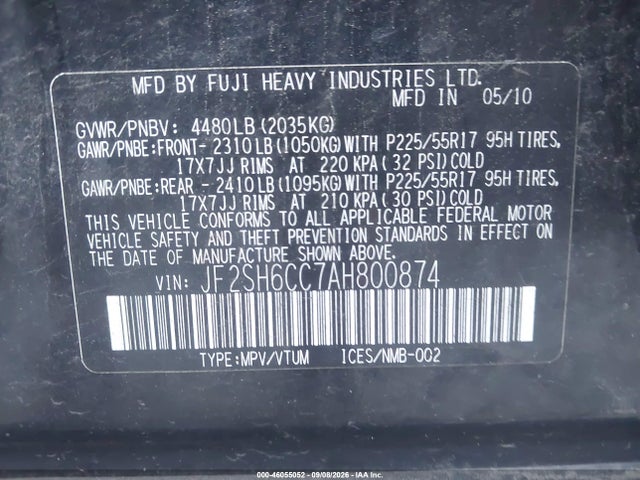 Aukcja sprzedaży 2010 Subaru Forester 2.5x Premium, vin: JF2SH6CC7AH800874, numer aukcji: 46055052