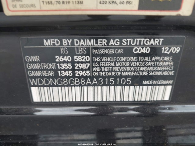 Продажа на аукционе авто 2010 Mercedes-benz S 550 4matic, vin: WDDNG8GB8AA315105, номер лота: 46055054