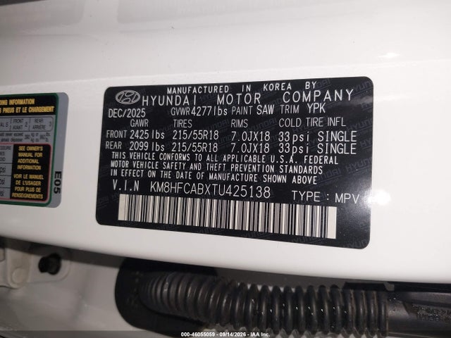 Aukcja sprzedaży 2026 Hyundai Kona Sel Sport, vin: KM8HFCABXTU425138, numer aukcji: 46055059