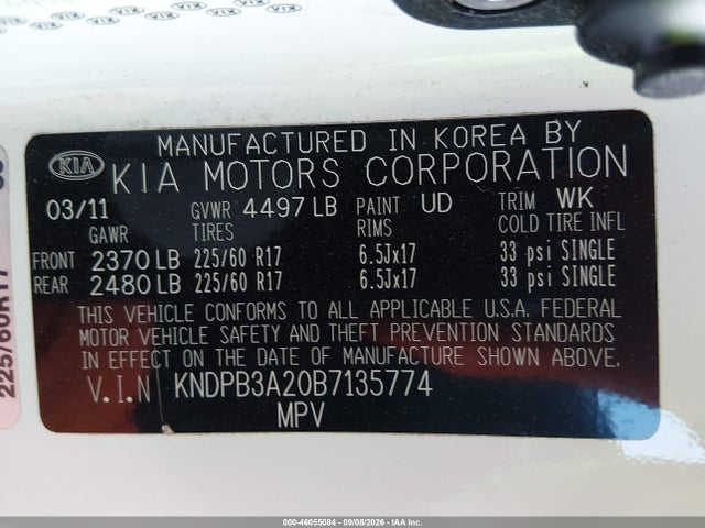 Продаж на аукціоні авто 2011 Kia Sportage Lx, vin: KNDPB3A20B7135774, номер лоту: 46055084