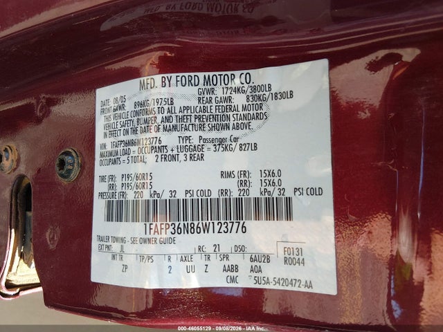 Продажа на аукционе авто 2006 Ford Focus Zxw, vin: 1FAFP36N86W123776, номер лота: 46055129