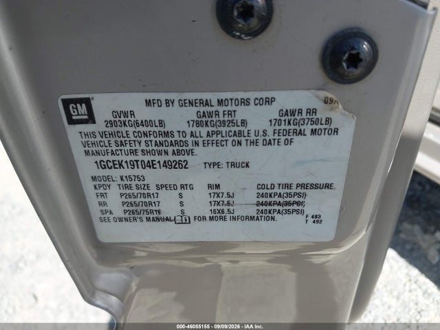 2004 Chevrolet Silverado 1500 Z71 მანქანა იყიდება აუქციონზე, vin: 1GCEK19T04E149262, აუქციონის ნომერი: 46055155